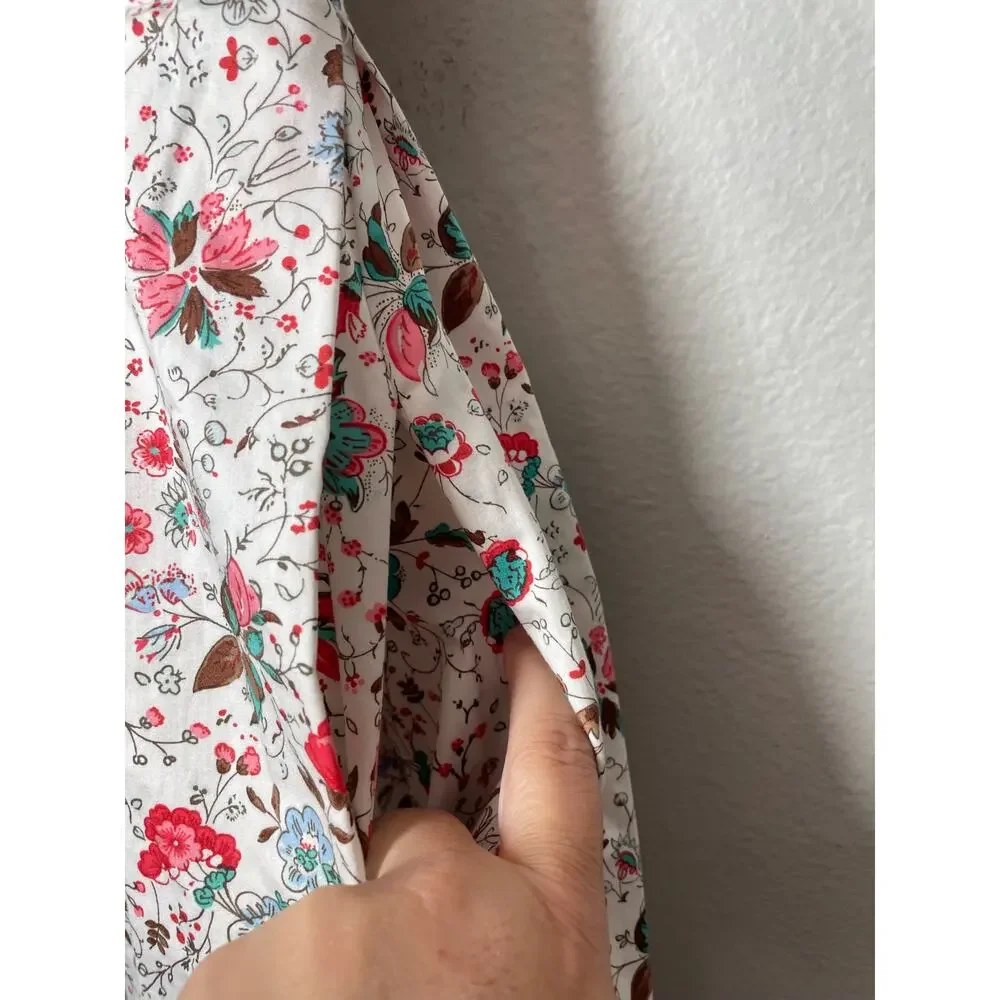 GAP Floral Fit Flare Dress White Pink 4 Pockets Sleeveless Spring Garden Cottage